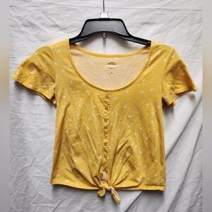 SO Juniors Yellow Polka Dot Tie-Front Crop Top XXS